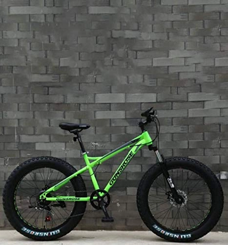 Fat Tyre Mountain Bike : QZ Fat Tire Adult Mountain Bike, Double Disc Brake / High-Carbon Steel Frame Cruiser Bikes, Beach Snowmobile Bicycle, 26 Inch Wheel (Color : Green, Size : 21 speed)