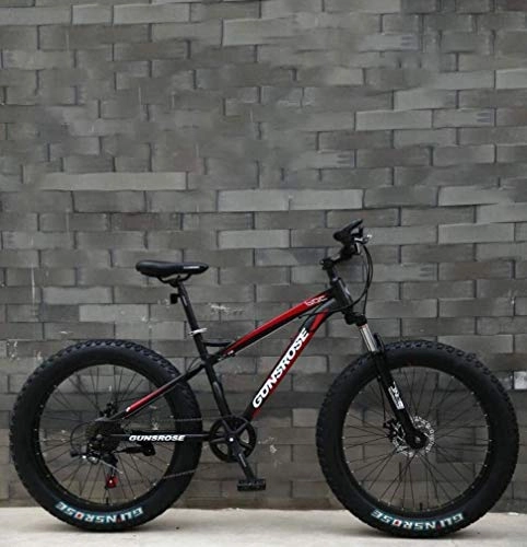 Fat Tyre Mountain Bike : QZ Fat Tire Adult Mountain Bike, Double Disc Brake / High-Carbon Steel Frame Cruiser Bikes, Beach Snowmobile Bicycle, 26 Inch Wheel (Color : Red, Size : 21 speed)