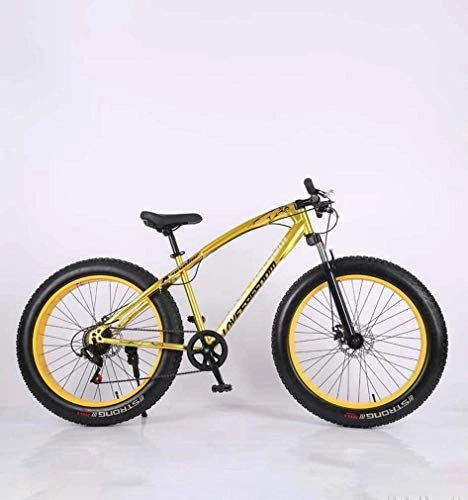 Fat Tyre Mountain Bike : QZ Fat Tire Adult Mountain Bike, High-Carbon Steel Frame Cruiser Bikes, Beach Snowmobile Bicycle, Double Disc Brake 26 Inch Wheels (Color : Yellow, Size : 7 speed)