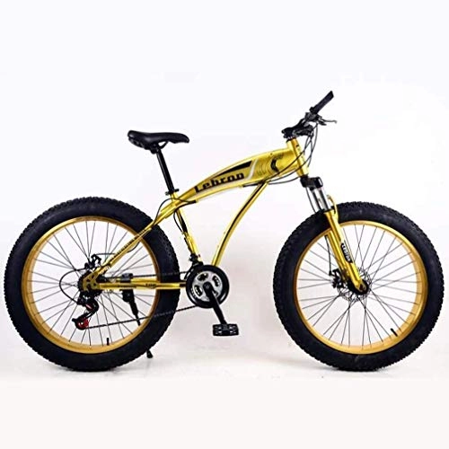 Fat Tyre Mountain Bike : QZ Fat Tire Adult Mountain Bike, Lightweight High-Carbon Steel Frame Cruiser Bikes Beach Snowmobile Mens Bicycle Double Disc Brake 26 Inch Wheels (Color : Gold, Size : 21 speed)