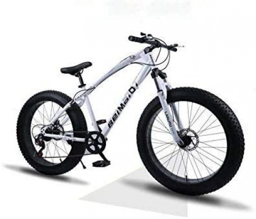 Fat Tyre Mountain Bike : QZ Hardtail Mountain Bikes, Dual Disc Brake Fat Tire Cruiser Bike, High-Carbon Steel Frame, Adjustable Seat Bicycle 26 inch 21 speed (Color : White, Size : 26 inch 27 speed)