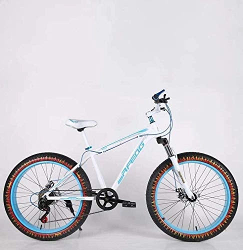 Fat Tyre Mountain Bike : QZ Mens Adult Fat Tire Mountain Bike, Double Disc Brake Beach Snow Bicycle, High-Carbon Steel Frame Cruiser Bikes, 24 Inch Flame Wheels (Color : F, Size : 21 speed)