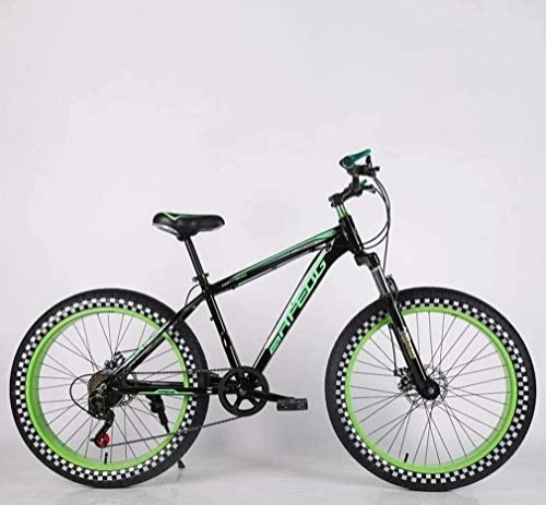Fat Tyre Mountain Bike : QZ Mens Adult Fat Tire Mountain Bike, Double Disc Brake Beach Snow Bicycle, High-Carbon Steel Frame Cruiser Bikes, 24 Inch Highway Wheels (Color : E, Size : 21 speed)