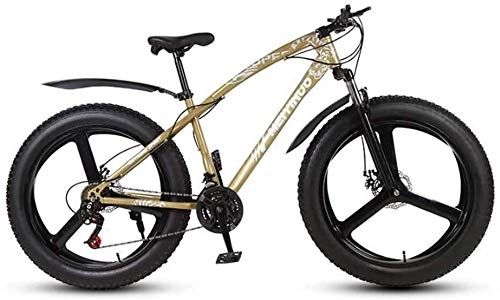 Fat Tyre Mountain Bike : QZ Mens Adult Fat Tire Mountain Bike, Variable Speed Snow Bikes, Double Disc Brake Beach Cruiser Bicycle, 26 Inch Magnesium Alloy Integrated Wheels (Color : Gold, Size : 21 speed)