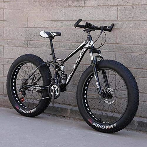 Fat Tyre Mountain Bike : QZ Mountain Bike, 4.0 Inch Fat Tire Hardtail Mountain Bicycle Dual Suspension Frame, High Carbon Steel Frame, Double Disc Brake, Size:24 inch21 speed, Colour:F (Color : D, Size : 26 inch7 speed)