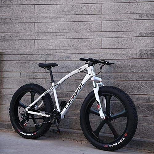Fat Tyre Mountain Bike : QZ Mountain Bike Bicycle for Adults Dual Disc Brake And Front Full Suspension Fork High Carbon Steel Frame Cruiser Bike, (Color : White, Size : 26 inch 27 speed)