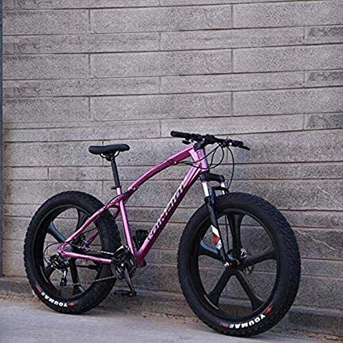 Fat Tyre Mountain Bike : QZ Mountain Bike Bicycle For Adults, High Carbon Steel Frame Cruiser Bike, Dual Disc Brake And Front Full Suspension Fork 5-29 (Color : Purple, Size : 26 inch 27 speed)
