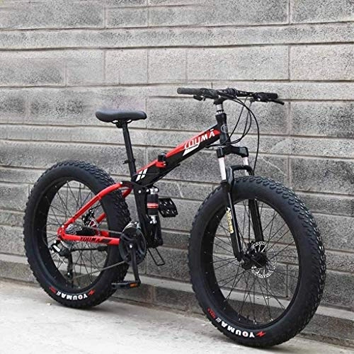Fat Tyre Mountain Bike : QZ Mountain Bikes, 20Inch Fat Tire Hardtail Men's Mountain Bike, Dual Suspension Frame And Suspension Fork All Terrain Mountain Bicycle Adult (Color : Black red, Size : 27 speed)