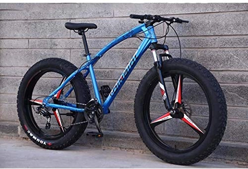 Fat Tyre Mountain Bike : QZ Mountain Bikes, 26 Inch Fat Tire Hardtail Mountain Bike, Dual Suspension Frame And Suspension Fork All Terrain Mountain Bicycle, Men's And Women Adult (Color : Blue 3 impeller, Size : 24 speed)