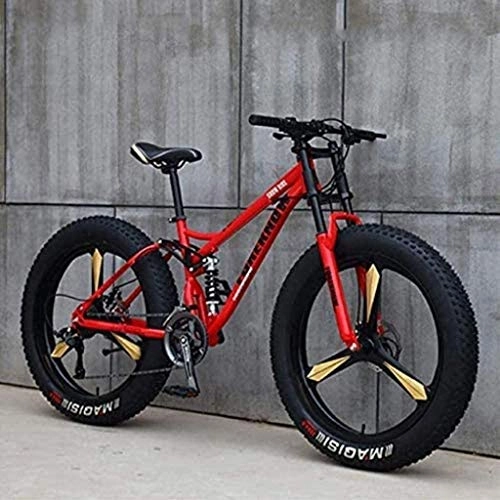 Fat Tyre Mountain Bike : QZ Mountain Bikes, 4.0 Fat Tire Hardtail Mountain Bike, Dual Suspension Frame And Suspension Fork All Terrain Mountain Bike (Color : Red, Size : 24 speed)