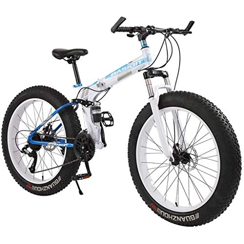 Fat Tyre Mountain Bike : Rabbfay Foldable Frame Fat Tire Dual-Suspension Mountain Bicycle, Adult Mountain Bikes, High-Carbon Steel Frame, All Terrain Mountain Bike, 26Inch Red, 7 Speed, A, 26Inch 30 speed
