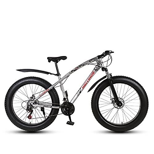 Fat Tyre Mountain Bike : Sanhai 27-speed mountain bike tire 26 inches wide light mountain bike suspension fork double disc suitable for snow, Silver, A