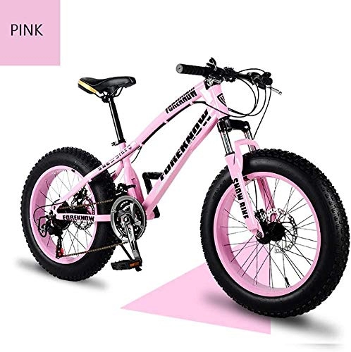 Fat Tyre Mountain Bike : Senior Rider- High Grade Style 'Snow Bike Cycle Fat Tyre, 26 / 24 Inch Double Disc Brake Mountain Snow Beach Fat Tire Variable Speed Bicycle, Pink, 24", Free Wall-mounted Hook 2 PCS