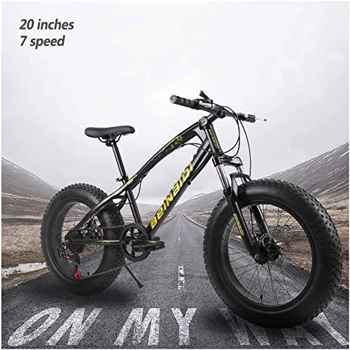Fat Tyre Mountain Bike : Shirrwoy Mountain Bikes with Dual Disc Brake for Adults Men Women, All Terrain Anti-Slip Fat Tire Mountain Bicycle, High-carbon Steel Mountain Trail Bike, 26 Inch 7 Speed, Black, 26 inch