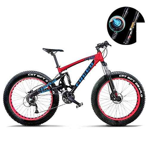 Fat Tyre Mountain Bike : Shiyajun Aluminum alloy hydraulic disc brake 4.0 thick super wide fat big tire bicycle mountain bike off-road double shock absorption-26 inches-27 speed-6