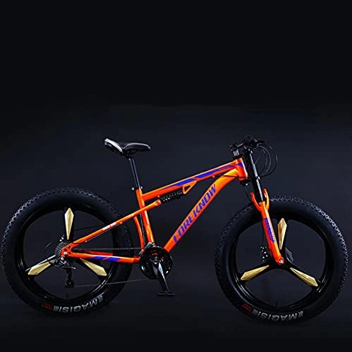 Fat Tyre Mountain Bike : SHUI Mountain Bikes, 26‘’Fat Tire Hardtail Mountain Bike, Men's and Women's Universal Dual Suspension Frame and Suspension Fork All Terrain Mountain Bike 3 orange wheels- 24SPD