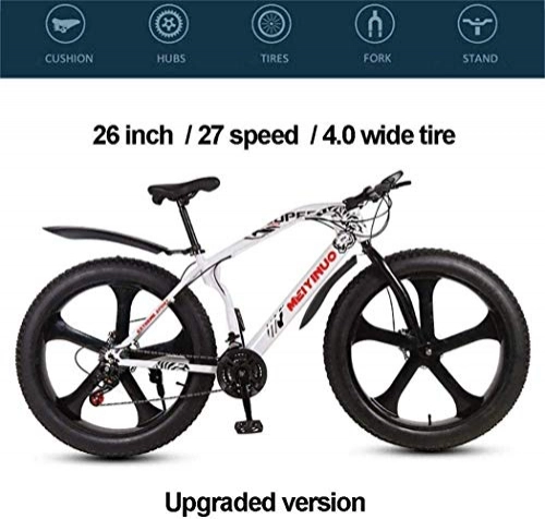 Fat Tyre Mountain Bike : Smisoeq Mountain bike, suitable for adult women 26-inch all-terrain bike MTB city, with 4.0 fat tire, bold front fork suspension bicycle snow beach (Color : White)