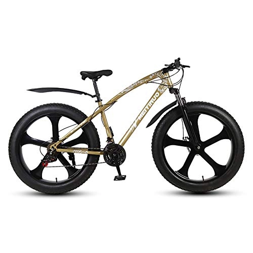 Fat Tyre Mountain Bike : Snow Bicycle 27 Speed Multipurpose All Terrain Mountain Bike Fat Tire 26 Inches Double Disc Brake High Carbon Steel Frame Beach Bikes, Gold, A
