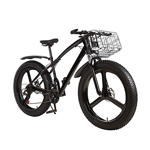 Fat Tyre Mountain Bike : Starsmyy Fat Tire Mens Outroad Mountain Bike, 3 Spoke 26 in Double Disc Brake Bicycle Bike for Adult Teens(Black)