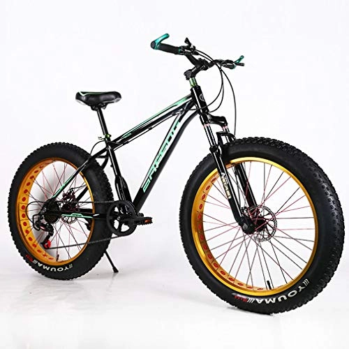 Fat Tyre Mountain Bike : TANERDD Aluminum alloy bicycle 7 Variable speed mountain bike Widen large tires Aluminum alloy Off-road beach snow Suitable as a birthday gift, Black