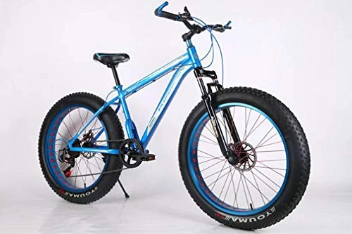 Fat Tyre Mountain Bike : TANERDD Mountain bike Aluminum alloy bicycle 7 Variable speed Widen large tires Aluminum alloy Off-road beach snow Suitable as a birthday gift, Blue