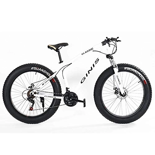 Fat Tyre Mountain Bike : Teens Mountain Bikes, 21-Speed 24 Inch Fat Tire Bicycle, High-carbon Steel Frame Hardtail Mountain Bike with Dual Disc Brake, Yellow, 5 Spoke FDWFN (Color : White)