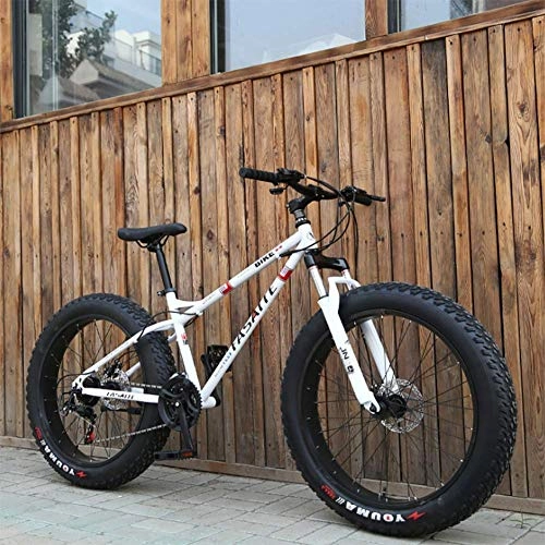 Fat Tyre Mountain Bike : Thumby 26 inch snow bike double disc brake bike with variable speed 4.0 aluminum alloy super thick rim snow bike full shock Adult Fat Tire Road Speed black (Color : White) jianyu (Color : White)