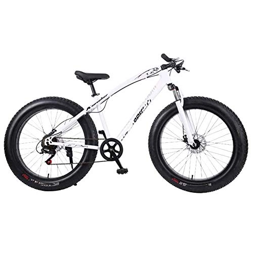 Fat Tyre Mountain Bike : Ti-Fa Fat Bike 26" mountain Bike for adults High-carbon Steel Frame Double Disc Brake Suspension Fork Rear Suspension Anti-Slip for city beach or the snow, White, 21 speed