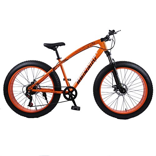 Fat Tyre Mountain Bike : Ti-Fa Fat bikes for adults 26 Inch Mountain Bike High-carbon Steel Frame Double Disc Brake Suspension Fork Rear Suspension Anti-Slip for city beach or the snow, Orange, 27 speed