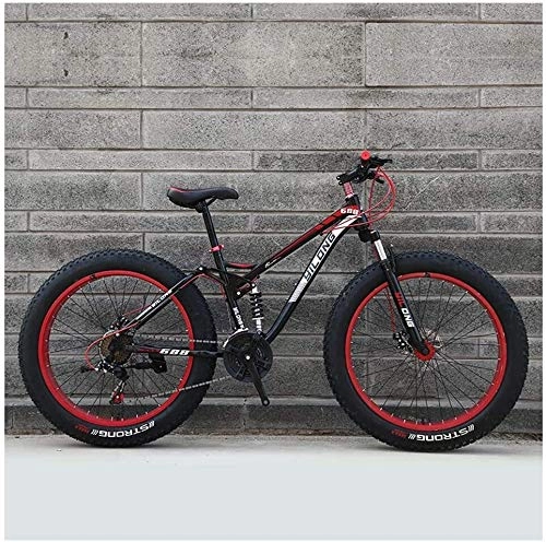 Fat Tyre Mountain Bike : TongN Bikes Mens Womens Mountain Bikes, High-carbon Steel Frame, Dual Disc Brake Hardtail Mountain Bike, All Terrain Bicycle, Anti-Slip Bikes, 26 Inch (Color : Red, Size : 27 Speed)