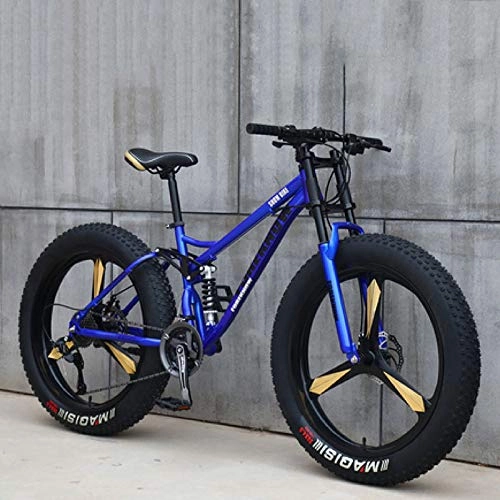 Fat Tyre Mountain Bike : TXX 4.0 21 / 24 / 27 26 Inches Fat Bicycle Speed, Off-Road Racing Snow Bike, The Damper Shift Fork Type High School Student MTB SUV / Blue / 24 Speed