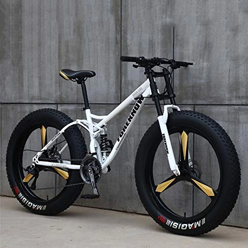 Fat Tyre Mountain Bike : TXX 4.0 21 / 24 / 27 26 Inches Fat Bicycle Speed, Off-Road Racing Snow Bike, The Damper Shift Fork Type High School Student MTB SUV /  White / 21 Speed