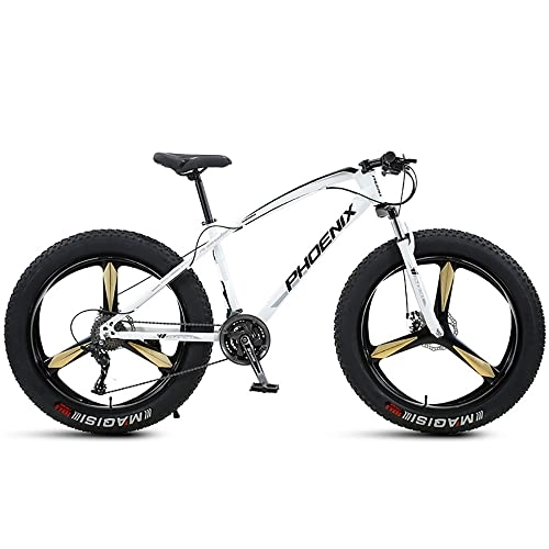 Fat Tyre Mountain Bike : Ultra light 26-inch Mountain Bike, 21 Speed Mountain Bicycle With High Carbon Steel Frame and Double Disc Brake, Front Suspension Shock-Absorbing Men and Women's Outdoor Cycling Road Bike