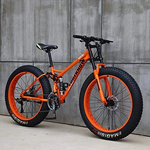 Fat Tyre Mountain Bike : UYHF 26" Mountain Bikes, Adult Fat Tire Mountain Trail Bike, 21 Speed Bicycle, High-carbon Steel Frame Dual Full Suspension Dual Disc Brake orange-21 speed
