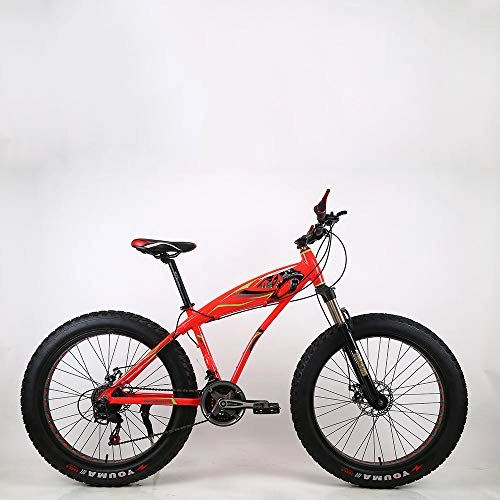 Fat Tyre Mountain Bike : VANYA 26 Inch Adult Mountain Bike 27 Speed Disc Brake Snowmobile 4.0 Thick Tire Shock Absorption Beach Bicycle, Red