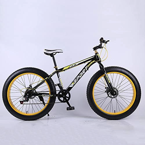 Fat Tyre Mountain Bike : VANYA Adult Mountain Bike 26 Inch 21 Speed Disc Brake Snowmobile Damping 4.0 Thick Wide Tire Off-Road Beach Bicycle, Gold