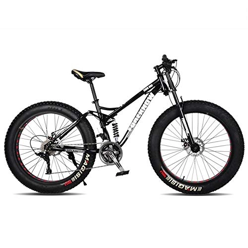 Fat Tyre Mountain Bike : Variable speed off-road beach snow mountain bike 4.0 wide tire double shock absorption 21 / 24 / 27 speed mountain bike Male and female student bicycle 24 inch orange 7 speed-24 inch black_24 speed