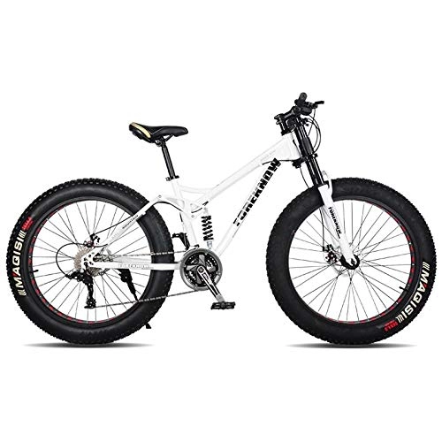 Fat Tyre Mountain Bike : Variable speed off-road beach snow mountain bike 4.0 wide tire double shock absorption 21 / 24 / 27 speed mountain bike Male and female student bicycle 24 inch orange 7 speed-26 inch white_27 speed