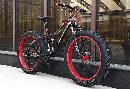 Fat Tyre Mountain Bike : W&HH SHOP Dual-Suspension Mountain Bikes with Dual Disc Brake, All Terrain Anti-Slip Fat Tire Mountain Bicycle MTB, High-carbon Steel Mountain Trail Bike, Red, 24 Inch 24 Speed