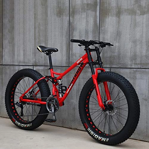 Fat Tyre Mountain Bike : W.KING Mountain Bike Bicycle, High Carbon Steel Frame, Soft Tail Dual Suspension, Mechanical Disc Brake, 24 / 265.1 Inch Fat Tire, Red, 24 inch 24 speed