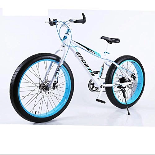 Fat Tyre Mountain Bike : Wghz 26 Inch 7 Speed Snow Bike Fat Tire Beach, Variable Speed Mountain Bike Double Disc Brake Shock Absorption Bicycle, High Carbon Steel Frame | Bold Tires | Sensitive Speed Change, Blue