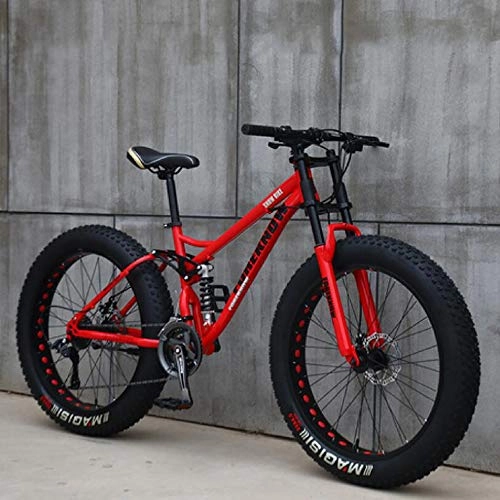 Fat Tyre Mountain Bike : Wind Greeting 26" Mountain Bikes, Adult Fat Tire Mountain Trail Bike, 24 Speed Bicycle, High-carbon Steel Frame Dual Full Suspension Dual Disc Brake (Red)
