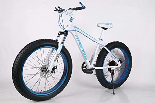 Fat Tyre Mountain Bike : WJH 26-inch Mountain Bike, 7 / 21 / 24 / 27 Speed, Double Disc Brake Pads, Large Gear Pressure Plate, Variable Speed Male and Female City Bike, White, 26 inches21 speed
