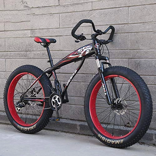 Fat Tyre Mountain Bike : WJH Adult Mountain Bikes, Frame Fat Tire Dual-Suspension Mountain Bicycle, High-carbon Steel Frame, All Terrain Mountain Bike, 26" Red, 27 Speed, Red, 21speed 26 inches