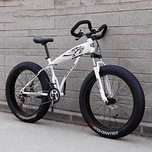 Fat Tyre Mountain Bike : WJH Adult Mountain Bikes, Frame Fat Tire Dual-Suspension Mountain Bicycle, High-carbon Steel Frame, All Terrain Mountain Bike, 26" Red, 27 Speed, White, 27speed 24 inches