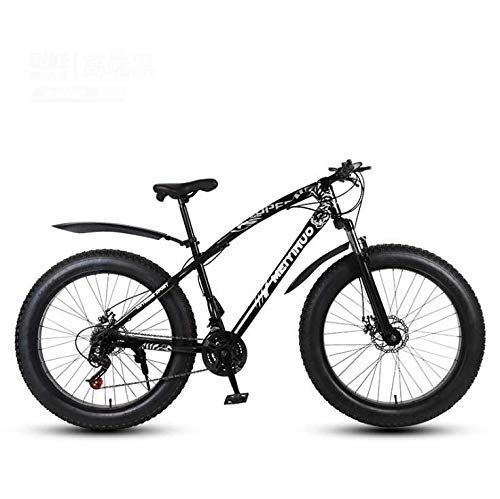 Fat Tyre Mountain Bike : WJSW Fat Tire Mountain Bike 26 Inch Bicycle for Adults, High Carbon Steel Frame MTB Bike with Adjustable Seat, Suspension Fork, PVC Pedals And Double Disc Brake