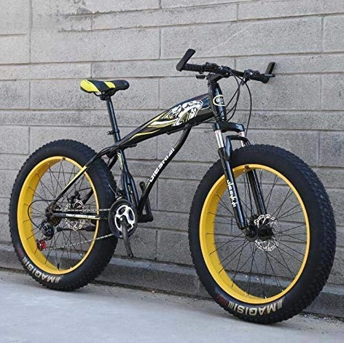 Fat Tyre Mountain Bike : WJSW Mountain Bike Bicycle for Adult, Fat Tire Hardtail MBT Bike, High-Carbon Steel Frame, Dual Disc Brake, Shock-Absorbing Front Fork