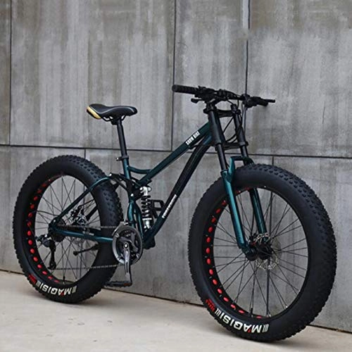 Fat Tyre Mountain Bike : WLWLEO 24 Inch Mountain Bike Bicycle for Adults Full Suspension Mountain Bike, Lightweight High-Carbon Steel Frame, Dual Disc Brakes Off-Road Bike for Travel Commute Exercise, Cyan, 24" 21 speed