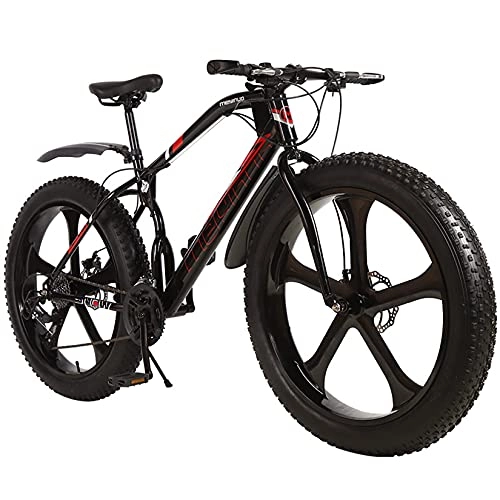 Fat Tyre Mountain Bike : WLWLEO 26 inch Mountain Bike for Mens Adults, Beach Snow Fat Tire Bike, Off-Road Bicycle with Suspension Fork, Anti-Slip Sand Bike for Commute Travel Exercise Sport, Black, 27 speed