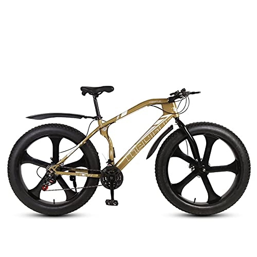Fat Tyre Mountain Bike : WLWLEO 26 inch Mountain Bike for Mens Adults, Beach Snow Fat Tire Bike, Off-Road Bicycle with Suspension Fork, Anti-Slip Sand Bike for Commute Travel Exercise Sport, Gold, 21 speed